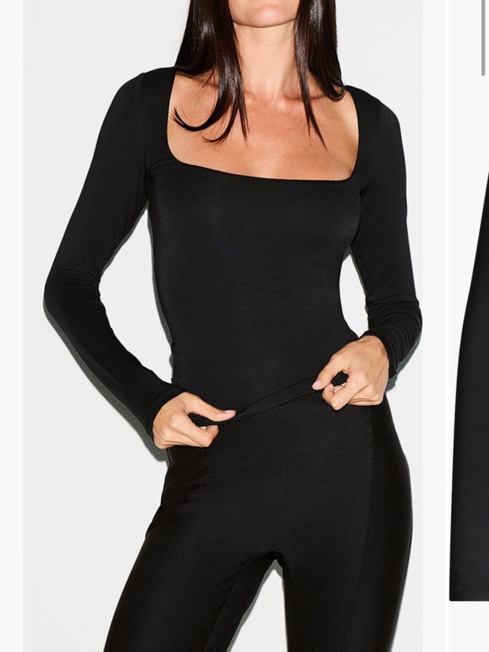 Skims Smooth Layers square neck long sleeve top in Onyx